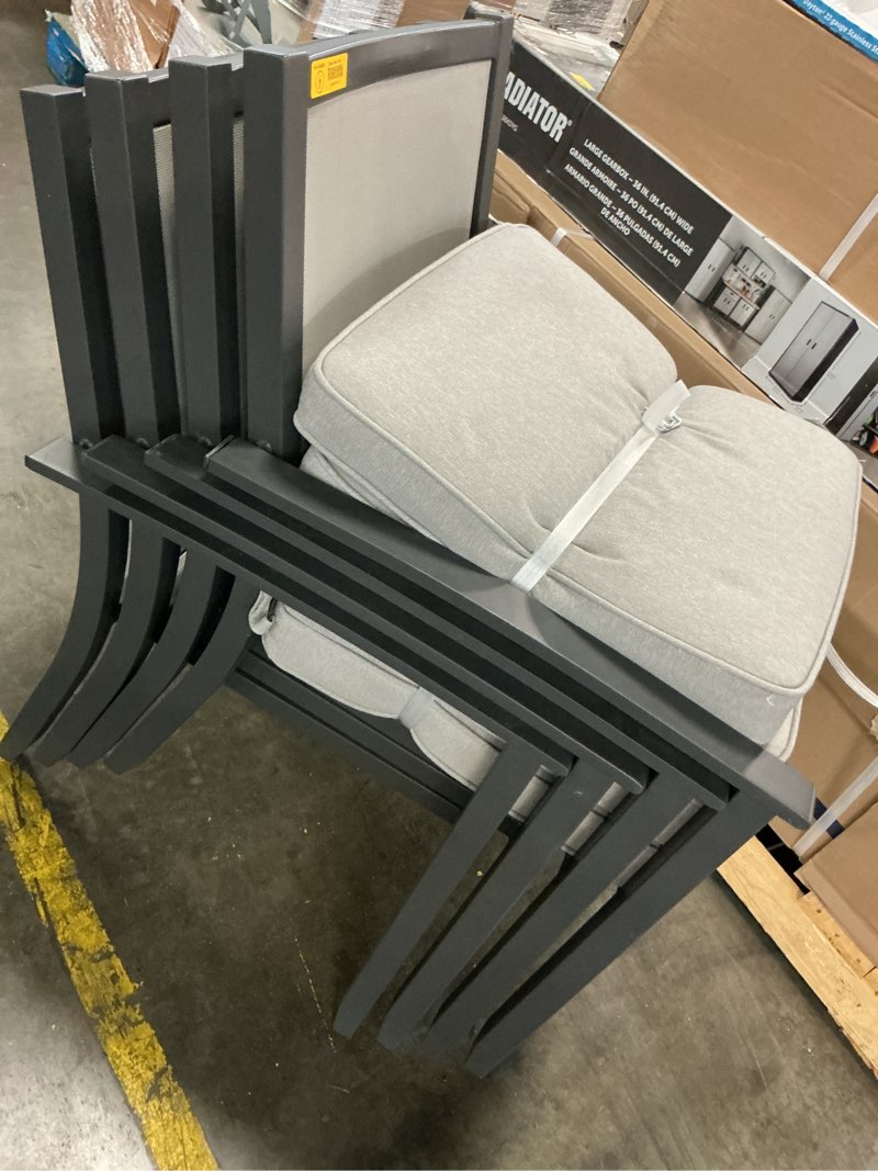 Condition photo showing Good Condition for allen + roth chatham pier set of 4 stackable black aluminum frame stationary dining chair with