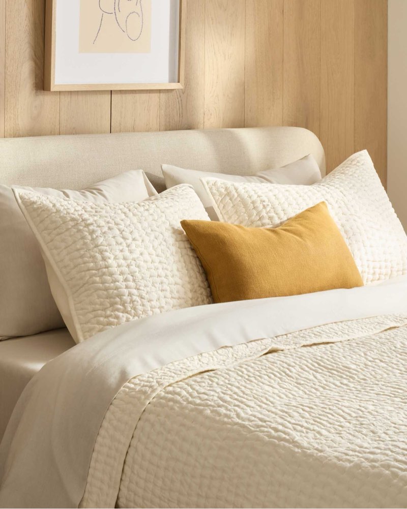 quince organic cotton hand stitched sham set king size in ivory