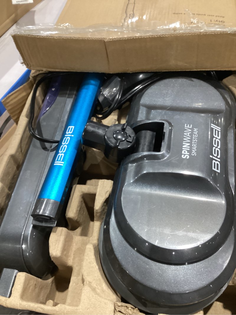 Condition photo showing As Is for bissell spinwave smartsteam all-in-one scrubbing and sanitizing electric hard floor mop w/led headlights & swivel steering 3897a