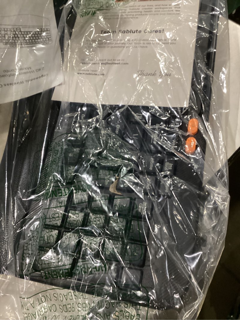 Condition photo showing Good Condition for wireless keyboard and mouse combo, ergonomic wave keys, cushioned palm rest, rechargeable, phone holder, natural typing, 2.4g lag-free, ma22 plus full size keyboards set for windows/mac -sablute black&orange