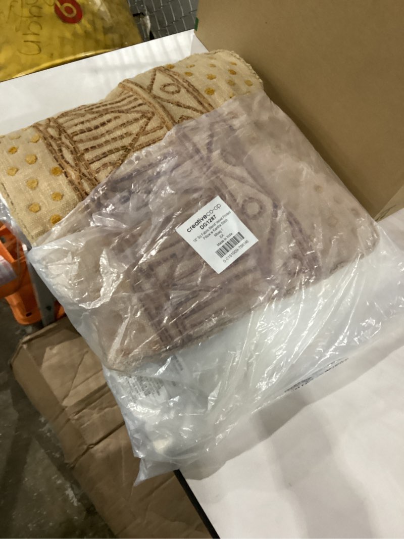 Creative Co-Op Cotton Slub Throw Pillow Cover with Geometric Embroidery and Fringe, Brown