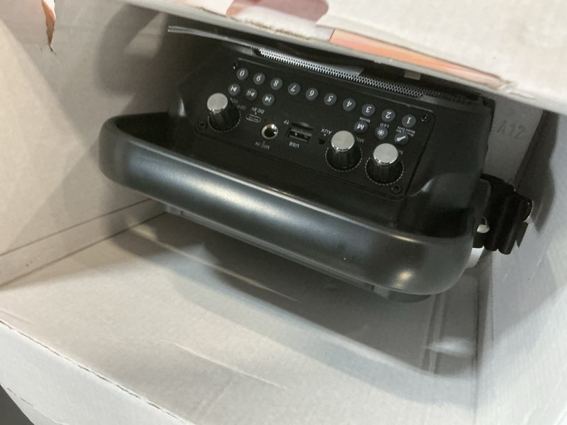 Condition photo showing Good Condition for karaoke machine, portable bluetooth speaker with 2 wireless microphones for adults & kids with lights, karaoke microphone with pa system supports usb/tf/fm/aux for home party home system packages black