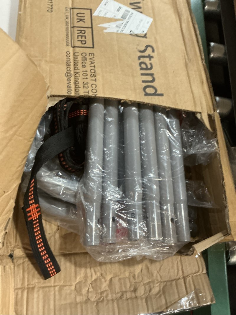 Condition photo showing Good Condition for FUNLIO Foldable Swing Stand for Kids with 4 Sandbags, Heavy Duty Metal A-Frame Indoor/Outdoor for Backyard, Suitable Most Toddler/Baby Jumper/Hammock Chair - Grey Gray