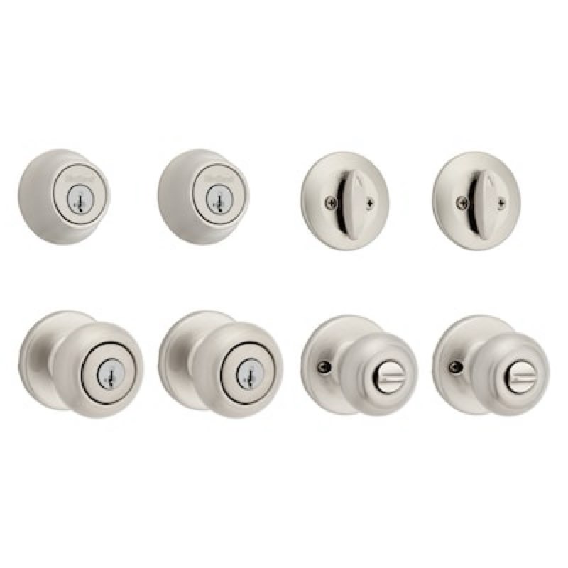 kwikset cove satin nickel exterior single-cylinder deadbolt and keyed entry door knob ft. smartkey incomplete
