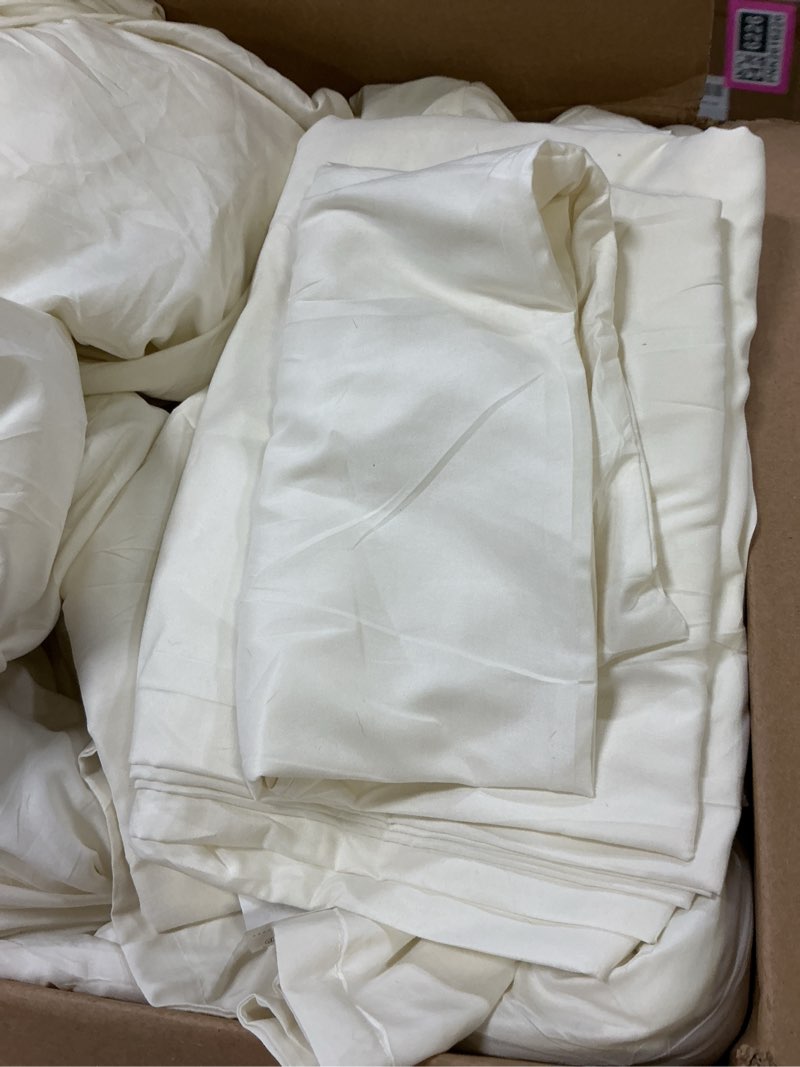 Condition photo showing Good Condition for Litanika Oversized King Comforter Sets Ivory - 7 Pieces Bed in a Bag Oversized King Bedding Comforter Sets, Solid Lightweight Bed Set with Comforter, Sheets, Pillowcases & Shams Oversized King (120"x98") Ivory