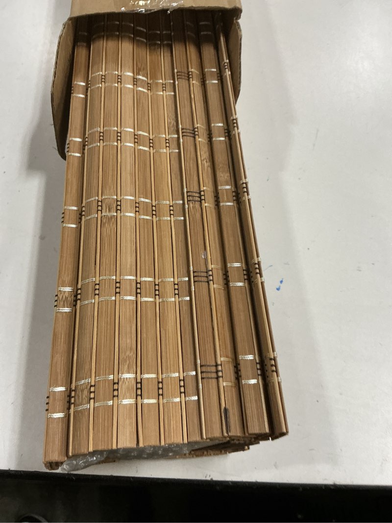 Condition photo showing Good Condition for LazBlinds No Tools No Drill Cordless Bamboo Roman Shades, Light Filtering Window Treatment, Roll Up Bamboo Blinds for Windows 30'' W x 64'' H, Brown Light Filtering-brown206 30" W x 64" H