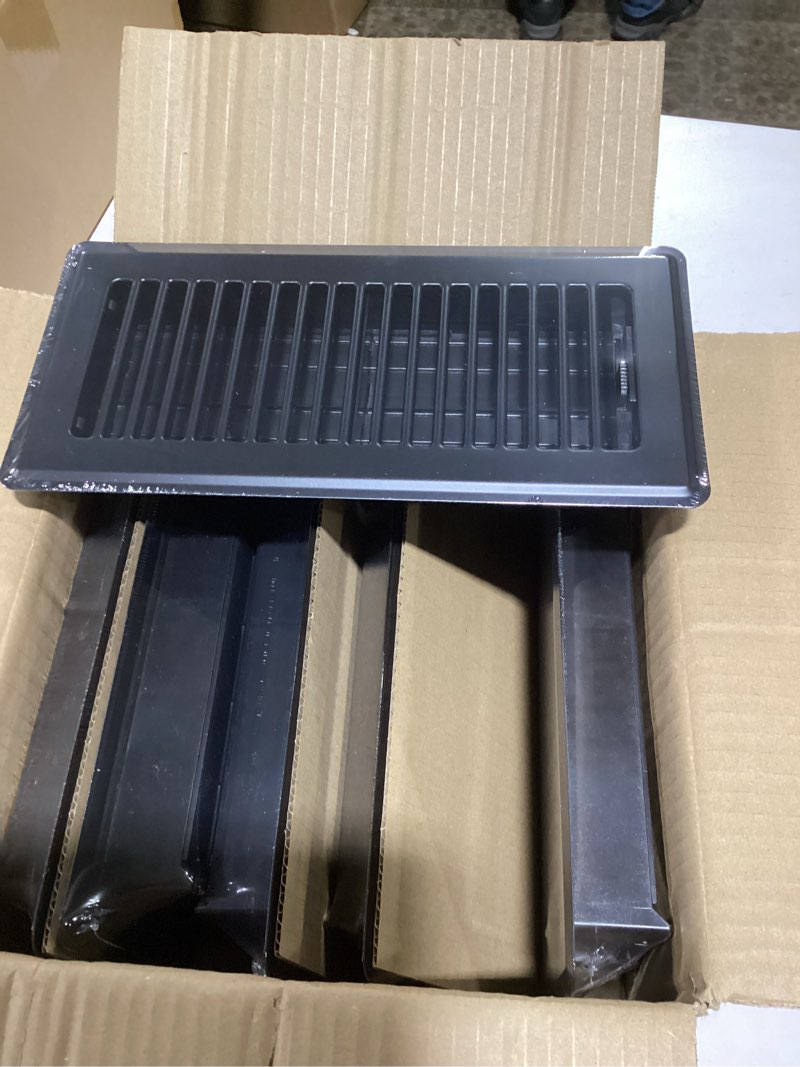Condition photo showing New/Like New for Floor Register 4x10, Floor Vent Covers for Home Floor, Sidewall, Heavy Duty Steel Walkable Floor Grates, Adjustable Air Vent Covers Rust Proof Finish, 4" x 10'' Floor Vent, 6 Pack, Black Black 4'' X 10'' 6 Pack