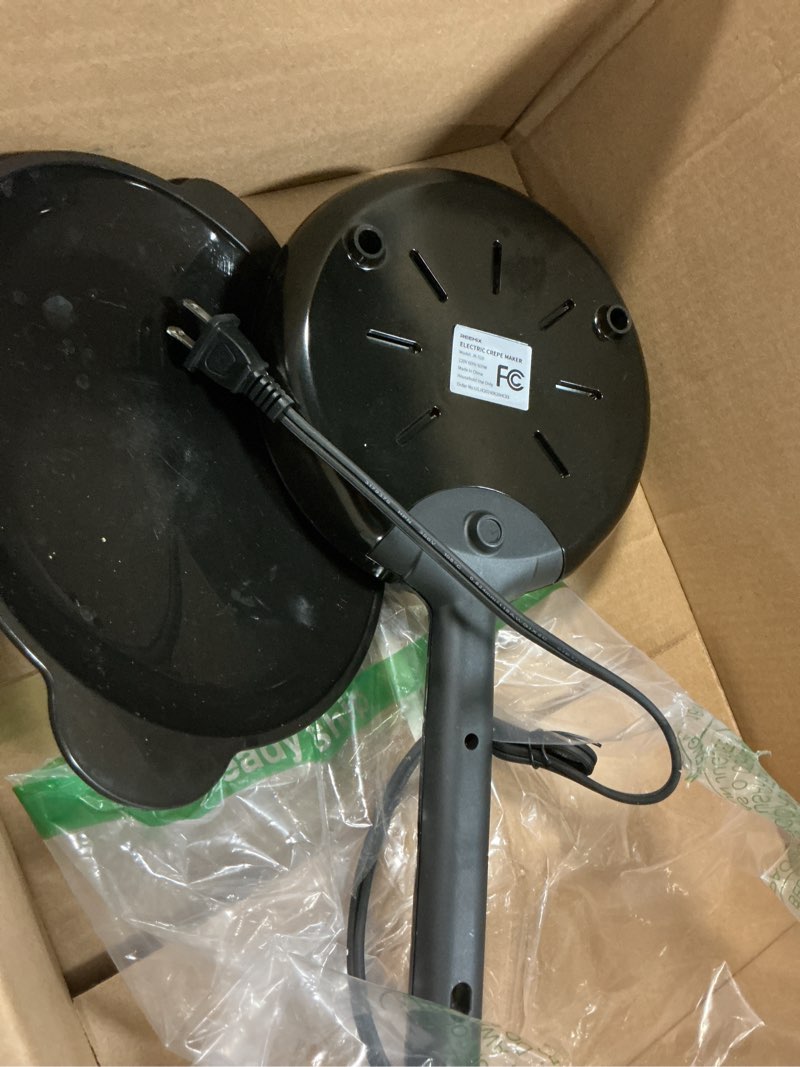 Condition photo showing As Is for Electric Crepe Maker, 8 Inch Portable Crepe Maker Machine With Not-Stick Dipping Plate, Automatic Temperature Control, Nonstick Crepe Pan, Black (Black)