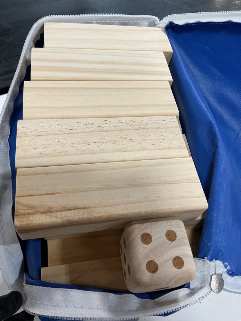 Condition photo showing Good Condition for tumbling tower game - 60 premium wood blocks, 3.3ft outdoor stacking game for family & adults with carry bag, perfect for backyard lawn camping party bbq medium size