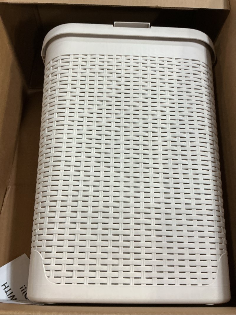 Condition photo showing Good Condition for mind reader slim laundry hamper with lid, 40l clothes basket, premium wicker design, plastic, ivory ivory single