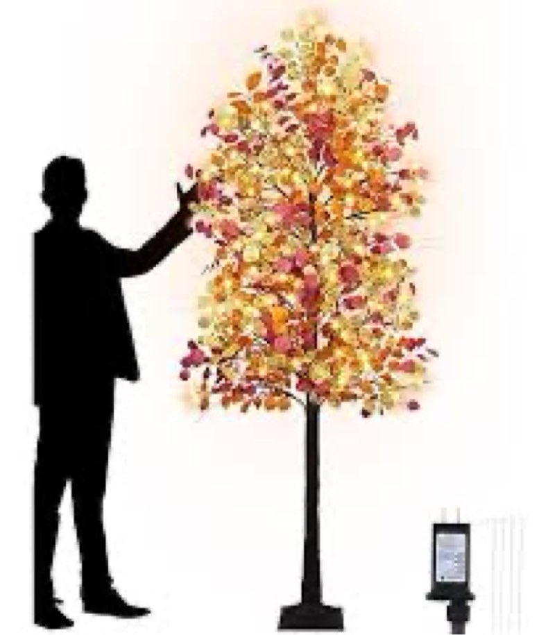TORONTOKYO 8FT Lighted Fall Eucalyptus Tree Fall Decoration, 160 LED Dimmable Artificial Autumn Tree