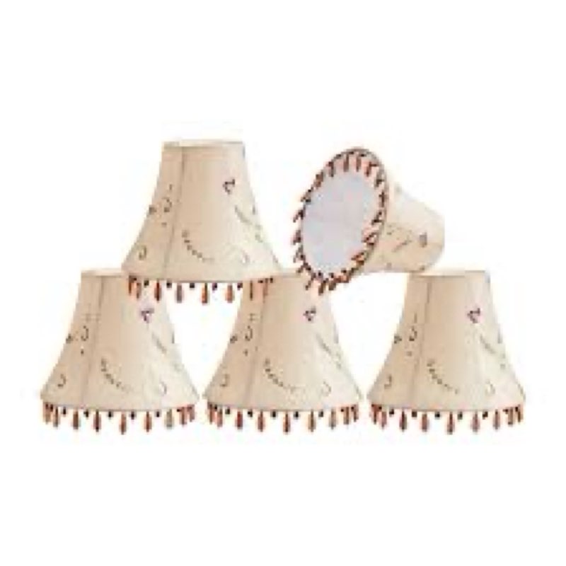 Aspen Creative 50005-9, Beaded Bell Clip-On Lamp Shade Tetoron Cotton Fabric in Tan, 3" Top x 5" Bot