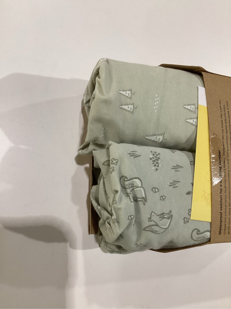 Condition photo showing Good Condition for 2 Pack and Play Sheets, Waterproof Mini Crib Sheets Fitted - 38x26 Organic Cotton Pack N Play Sheets for Graco Pack and Play Mattress, Playard Baby Crib Sheets,Neutral for Boy,Girl,Toddler(Pine Grove)