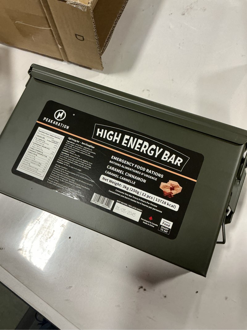 PEAK4RATION High Energy Bar | Emergency Ration Biscuits best by 05/31/2045 - Caramel Cinnamon 13728kcal | Long Shelf-Life Compressed Biscuits - 12 Day Package 3kg (12x250g Metal Box) | Survival Food Ration Bar Compact for Outdoor Camping, Crisis, Earthquake, Wildfire, Home Preparedness