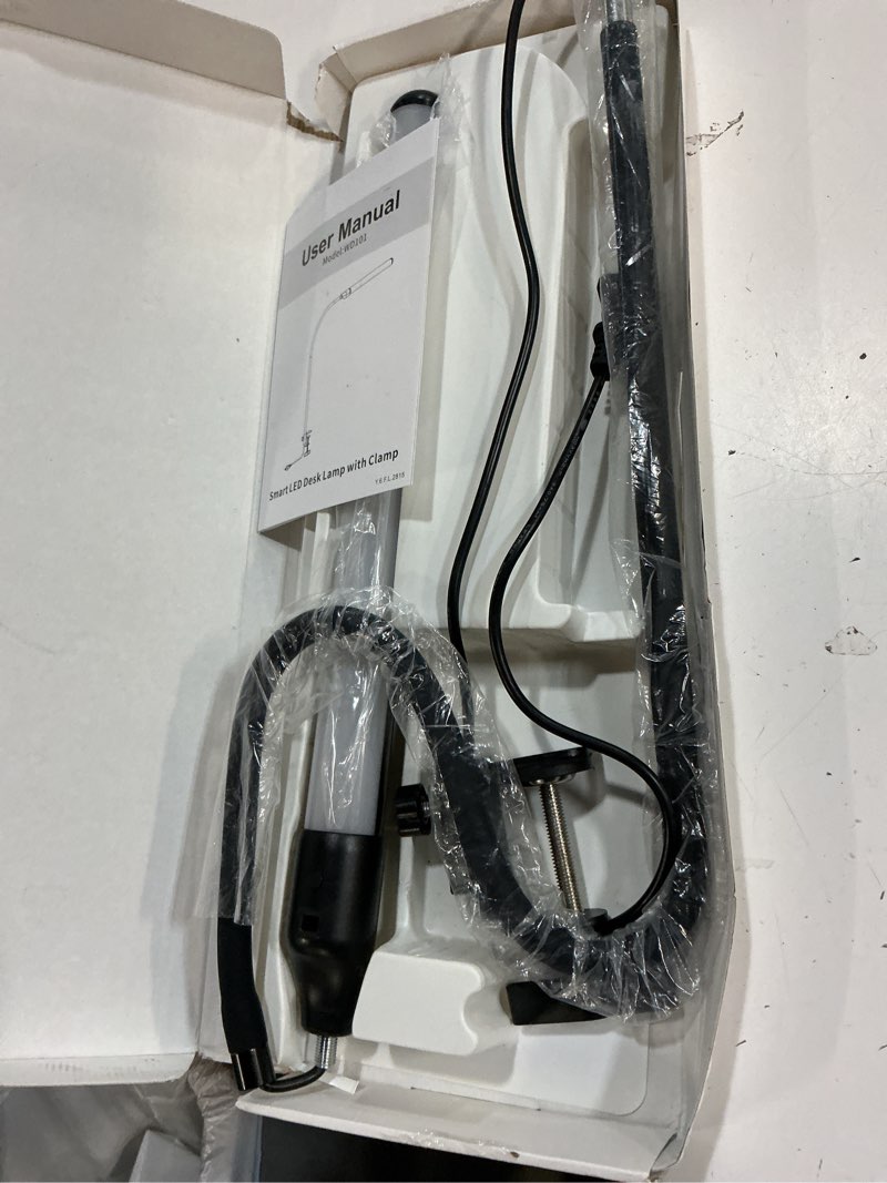 Condition photo showing Good Condition for myplus led desk lamp with clamp, hand wave control 5 color and 10 level dimmable led clip on lamp, bright table lights for home office,reading,desktop working - white black