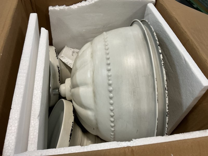 Condition photo showing Good Condition for sziqiqi garden metal urn planters: 22in tall planters for outdoor plants set of 2 with drainage holes - white large vintage round flower pots for front door porch patio