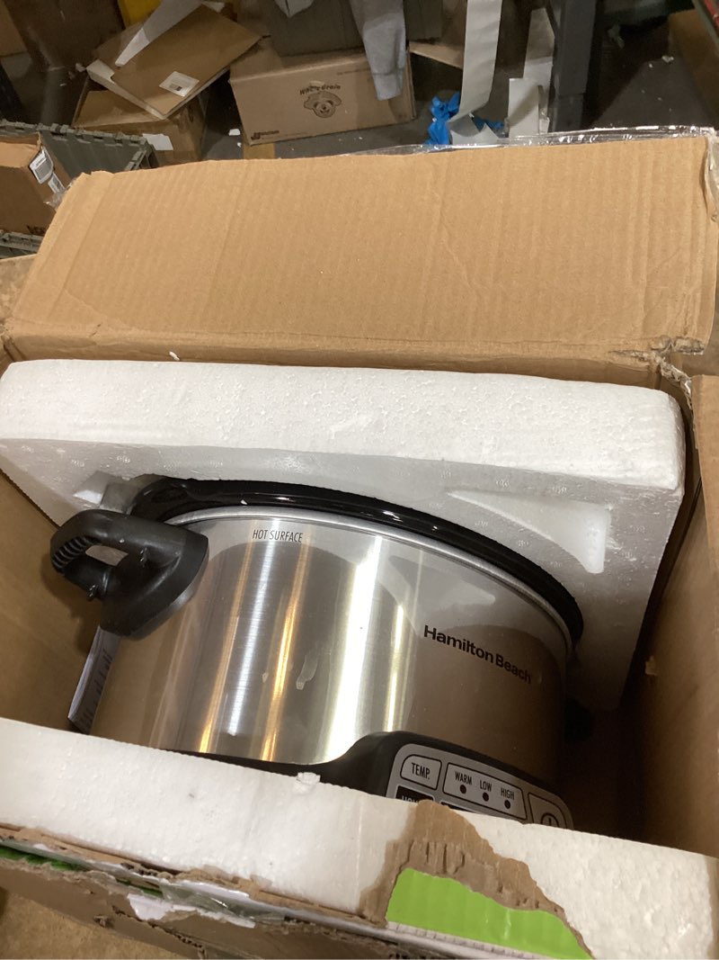 Condition photo showing Good Condition for hamilton beach 4 quart programmable slow cooker with flexible easy programming, 5 cooking times, dishwasher-safe crock & lid, silver (33443) 4 quarts
