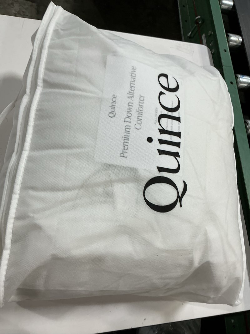Condition photo showing As Is for all-season premium down alternative comforter, full/queen, white
