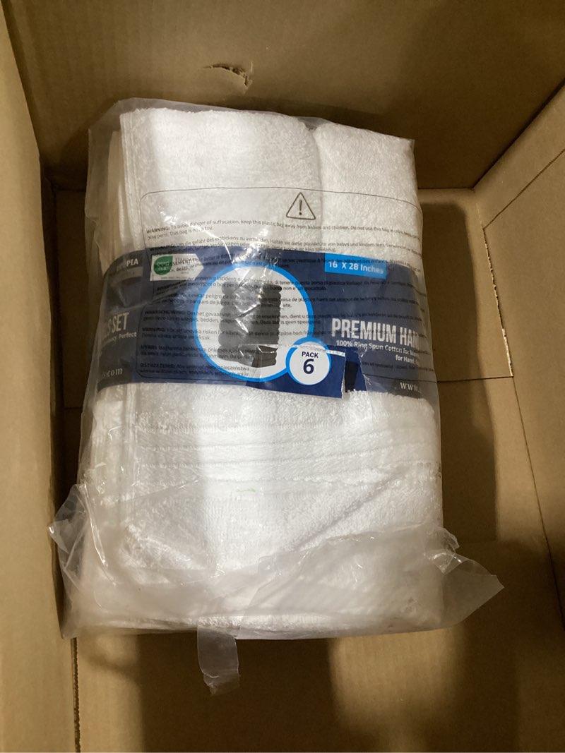 Condition photo showing As Is for (Incomplete)Utopia Towels 6 Piece Premium Hand Towels Set, 16 by 28 inches, 100% Ring Spun Cotton, Lightweight and Highly Absorbent Towels for Bathroom, Travel, Camp, Hotel, and Spa, White 6 Pack White
