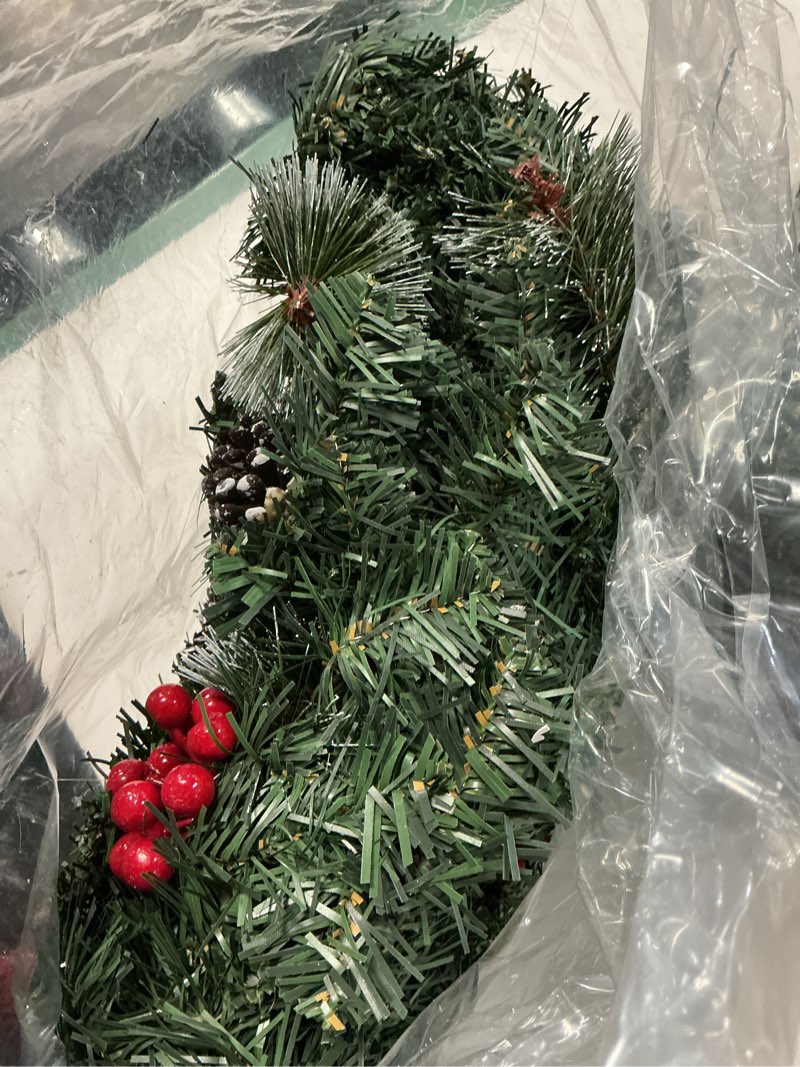 Condition photo showing Good Condition for 9FT Premium Christmas Garland with 50 LED Lights, 15 Pine Cones, 32 Red Berries & 260 Lush Branches | 8 Lighting Modes, Battery Operated with Timer | for Indoor Outdoor Stair Mantle Decor