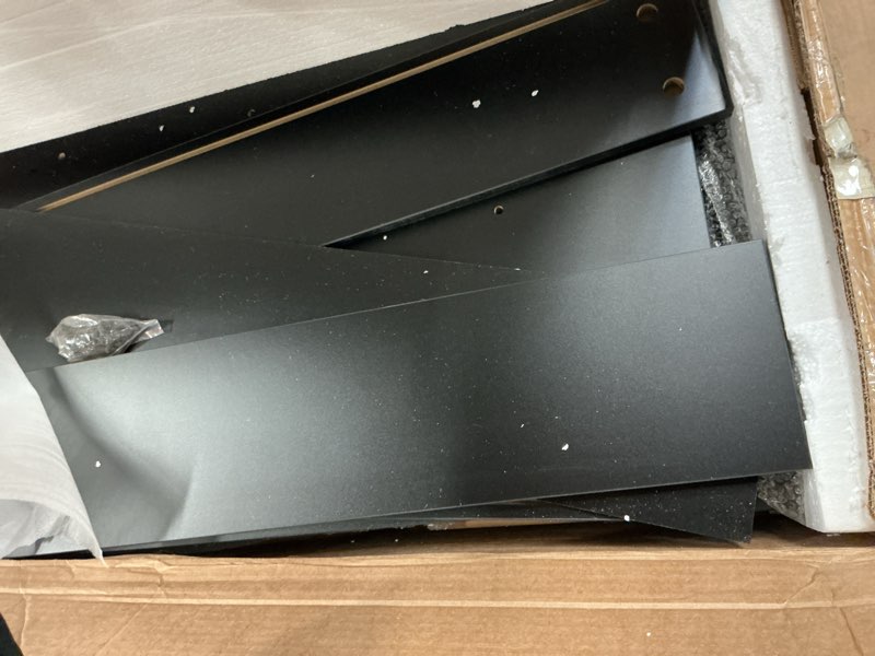 Condition photo showing As Is for Color black GarveeHome Makeup Vanity Desk with Lighted Mirror and Stool, Small Vanity Table with 4 Drawers, Lighting Modes LED Mirror, White Modern Make Up Desk Set for Bedroom, Girls Women Gift Mode-2 black 