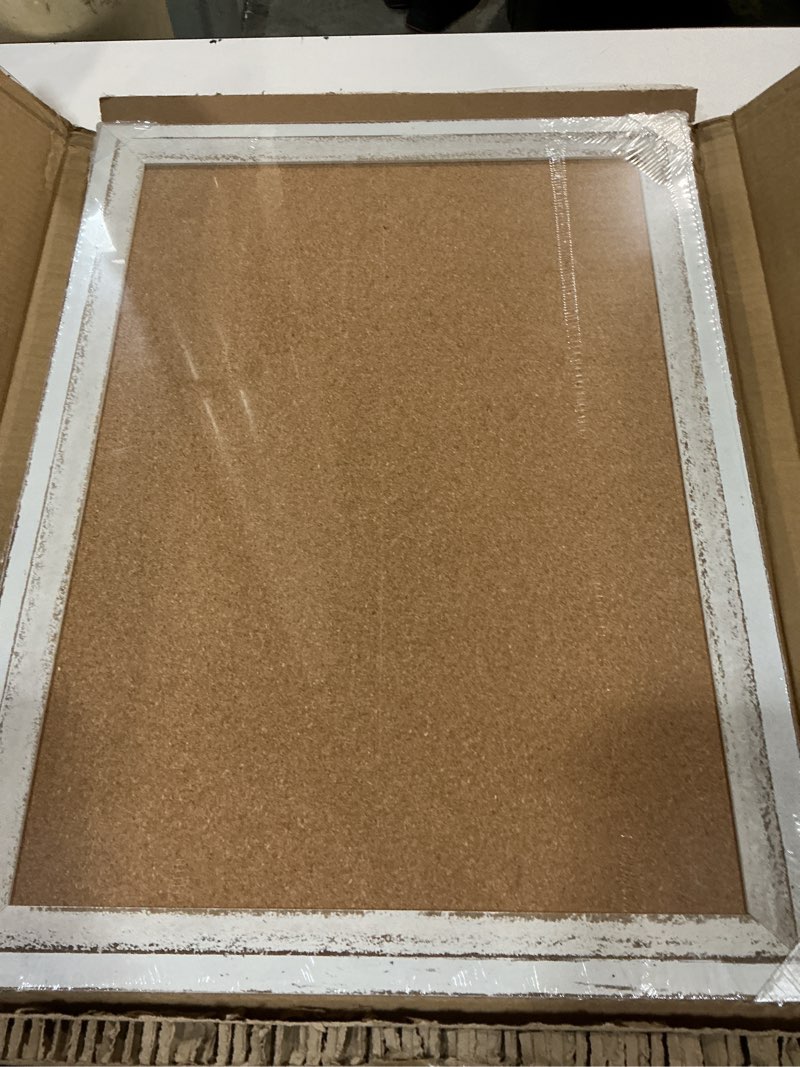 Condition photo showing Good Condition for dollar boss white cork board for wall - 24 x 18 inches, rustic wooden frame bulletin board, decorative hanging pin board for office & home decor white 24''x 18‘’
