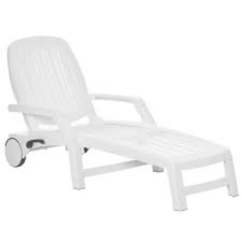 Makaila Outdoor Folding Chaise Lounge Chair On Wheels, Patio Sun Lounger Recliner With Storage Box & 5-Position Backrest For Garden, Beach, Pool, White