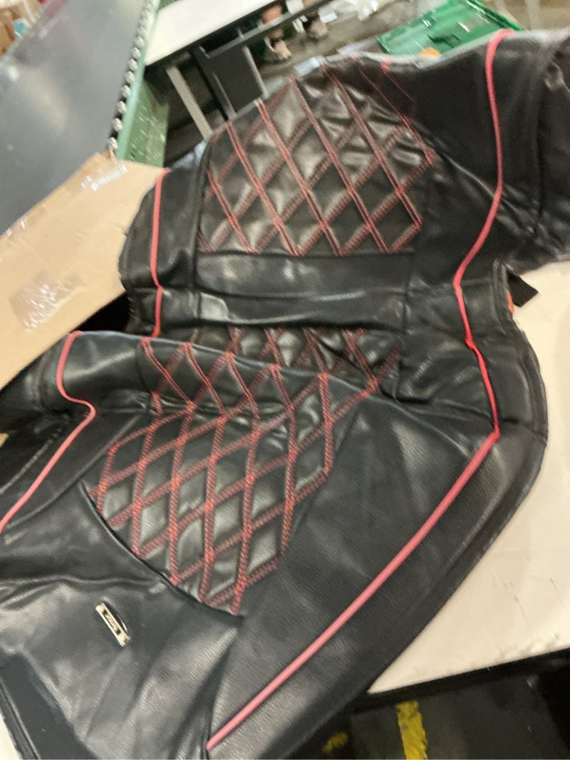 Condition photo showing As Is for aierxuan front car seat covers custom fit 2009-2026 ford f150, 2017-2026 f250 f350 f450 super duty crew cab regular cab super cab, automotive vehicle cushion with waterproof leather (black and red) black-red front seat cover (2 pcs)