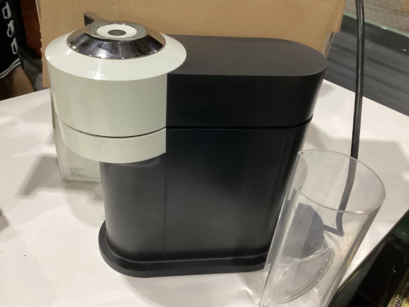Condition photo showing As Is for nespresso vertuo next coffee and espresso maker by de'longhi, white machine only white, not tested, incomplete