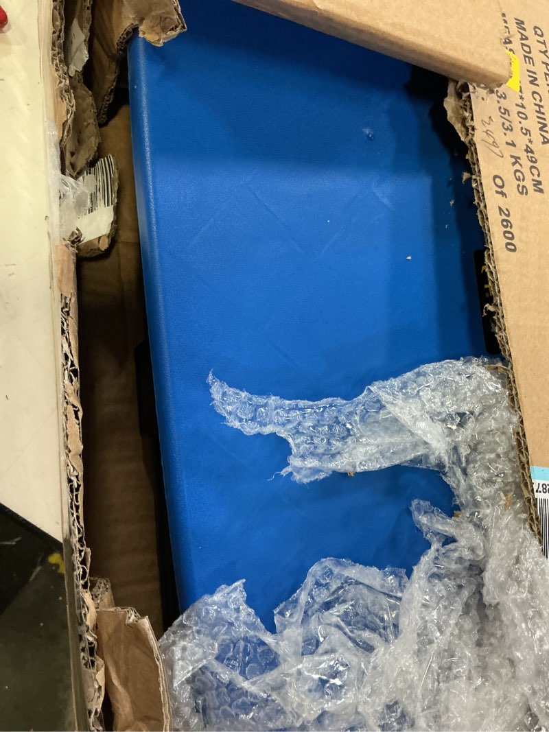 Condition photo showing Good Condition for dbest products quik cart collapsible rolling crate on wheels for teachers tote basket, 80 lbs capacity, blue lid made from heavy duty plastic and used as a seat standard black, blue