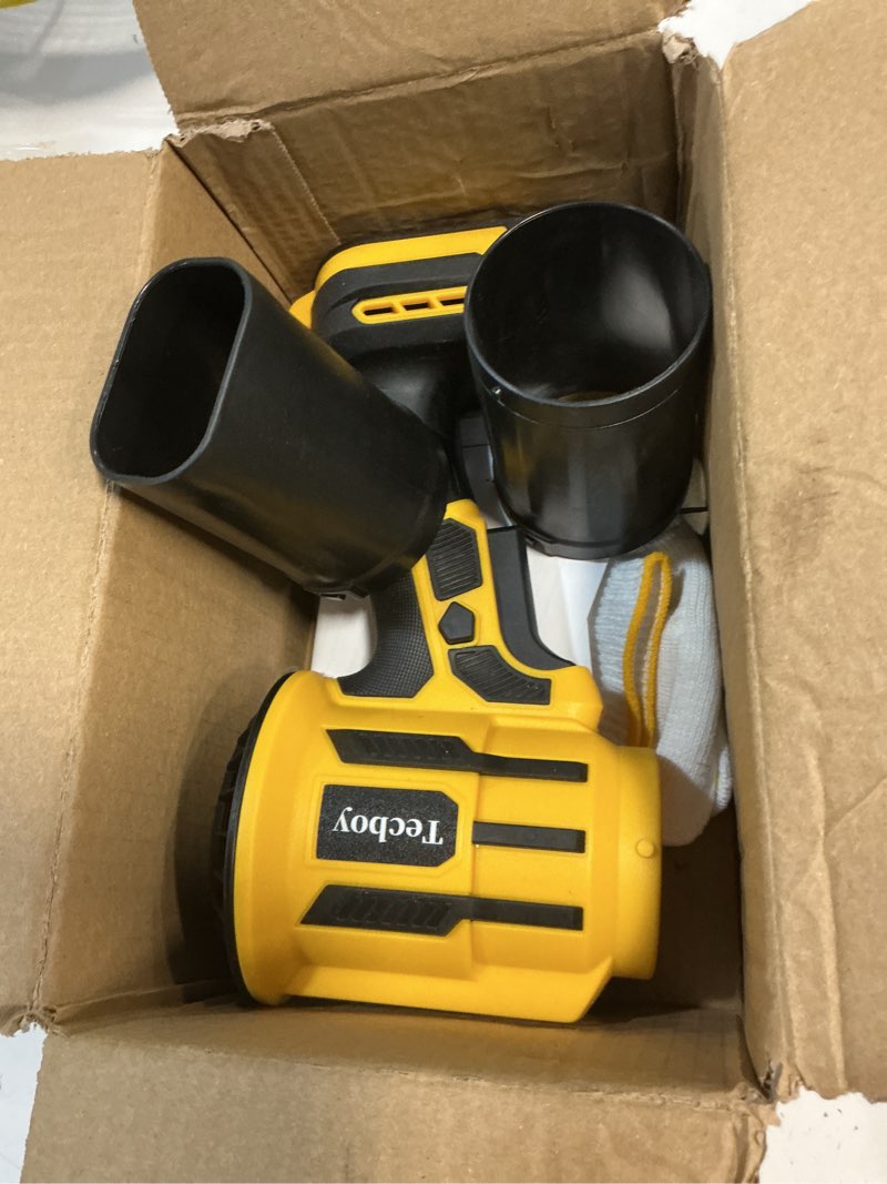 Condition photo showing As Is for handheld cordless leaf blower compatible with dewalt 20v max battery (no battery) lightweight powered blowers portable small compact mini blower for patio, debris, leaves & snow removal golden yellow