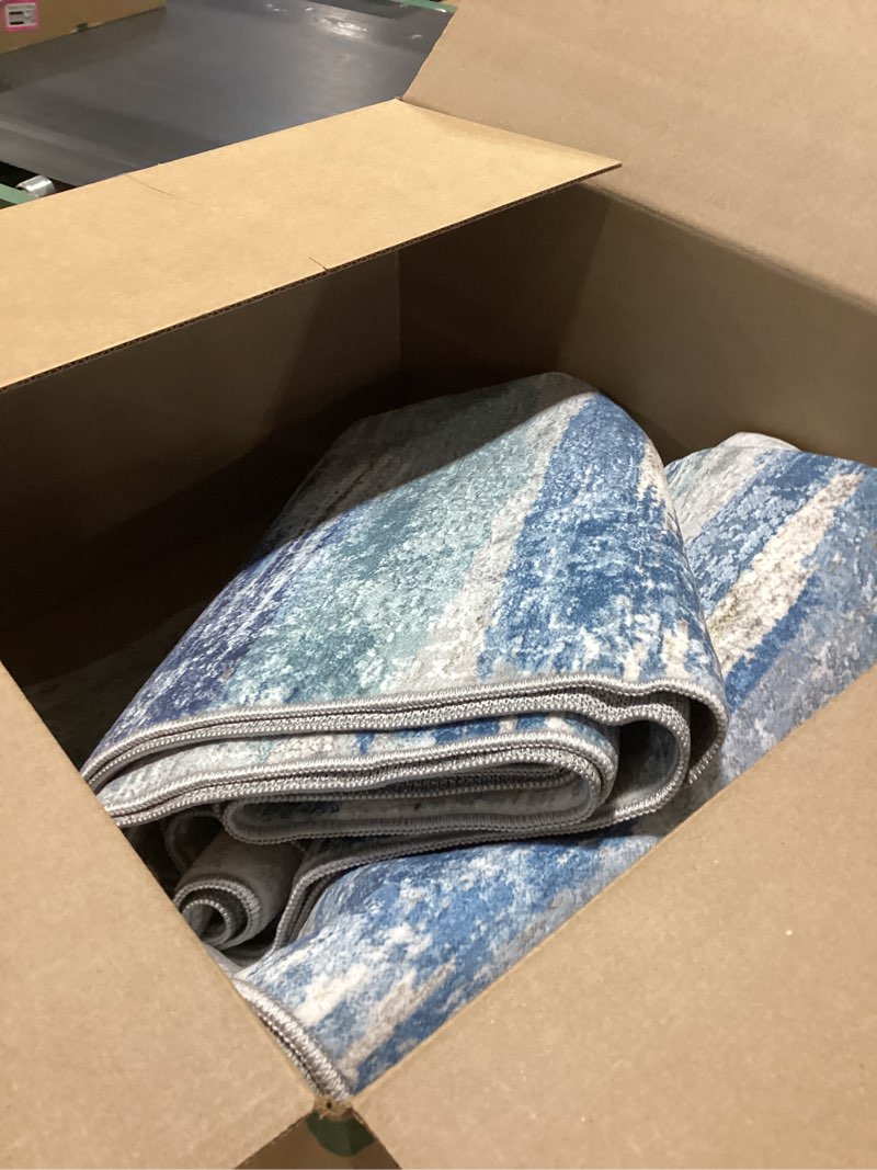 Condition photo showing Good Condition for extra long 3x20 runner rug - washable hallway rug with non slip rubber backing for entryway kitchen dining room low pile carpet indoor modern abstract home decor floor mat for hall bathroom 3x20 blue blue 3' x 20' (runner)