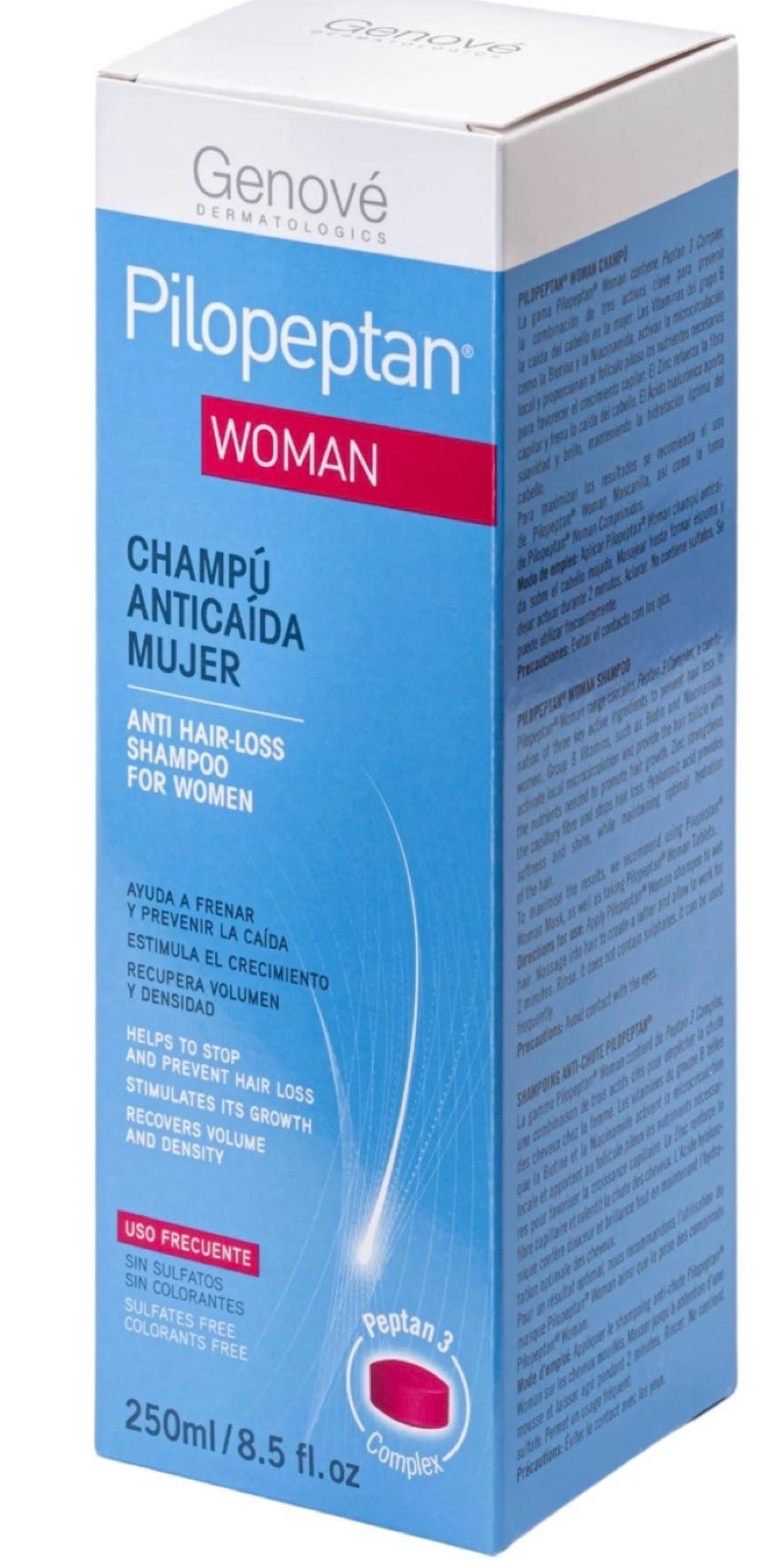 (( Exp/06/2029))GENOV'E Pilopeptan for Women 250ml - Hair Care - Daily Use - Hair Regrowth Treatment - Anti-Hair Loss Shampoo - Rich In Nutrients - Active And Natural Ingredients