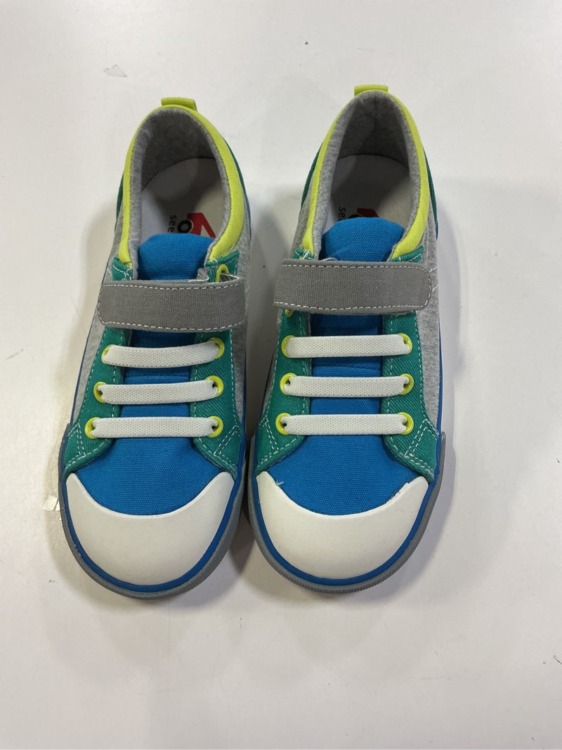Condition photo showing Good Condition for see kai run - low top canvas sneakers 'tanner - jersey/blue'. size 13 1/2