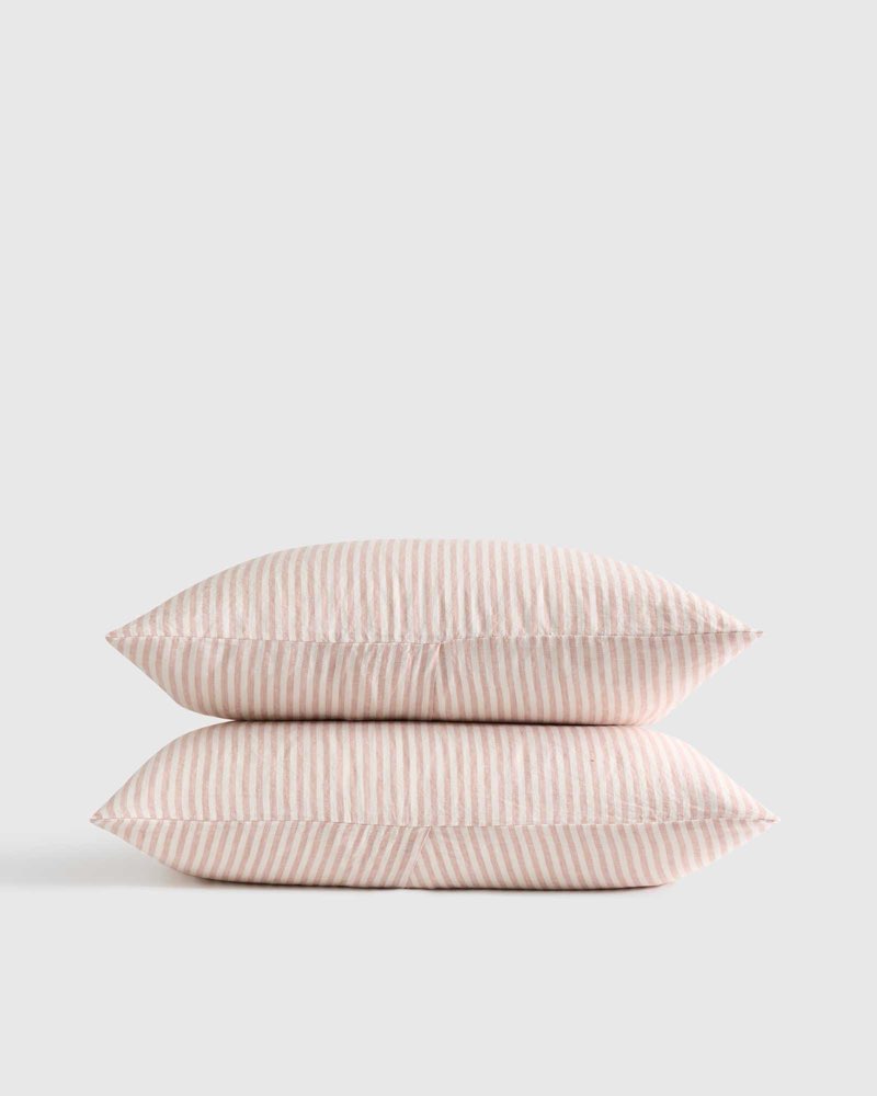 european linen sham set, standard, dusty mauve/white stripe
