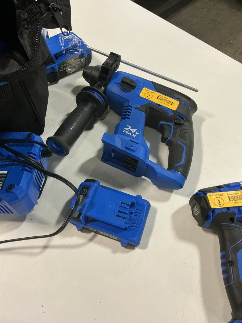 Condition photo showing As Is for kobalt 24v brushless rotary hammer starter kit
