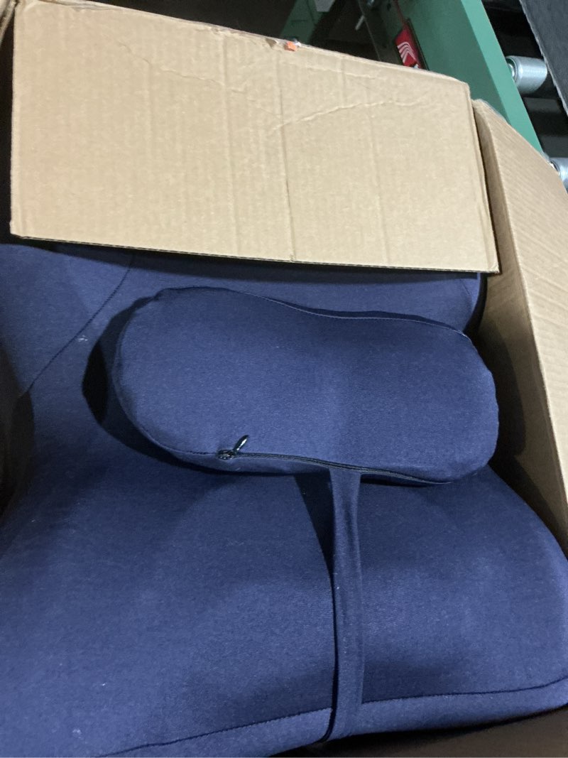 Condition photo showing As Is for Memory Foam Ergonomic Wedge Pillow, Prone Pillow for Sleeping, Reading Pillow for Bed, Ergonomic Support for Back Pain & Sitting Up, Ideal for Massage, with Removable Cover Blue