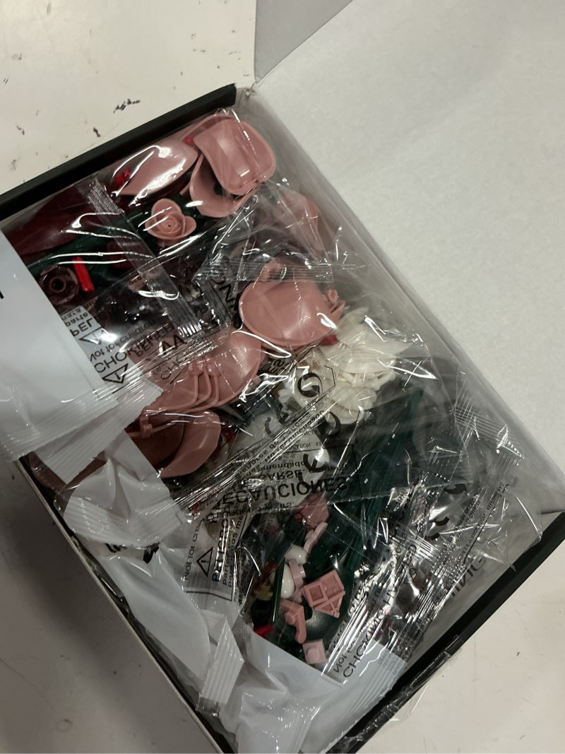 Condition photo showing Good Condition for iatom pink roses flower bouquet building set, artificial flowers botanical collection kit for adults women & men - gift for mothers day, home room office shelf centerpieces decor - ia11022