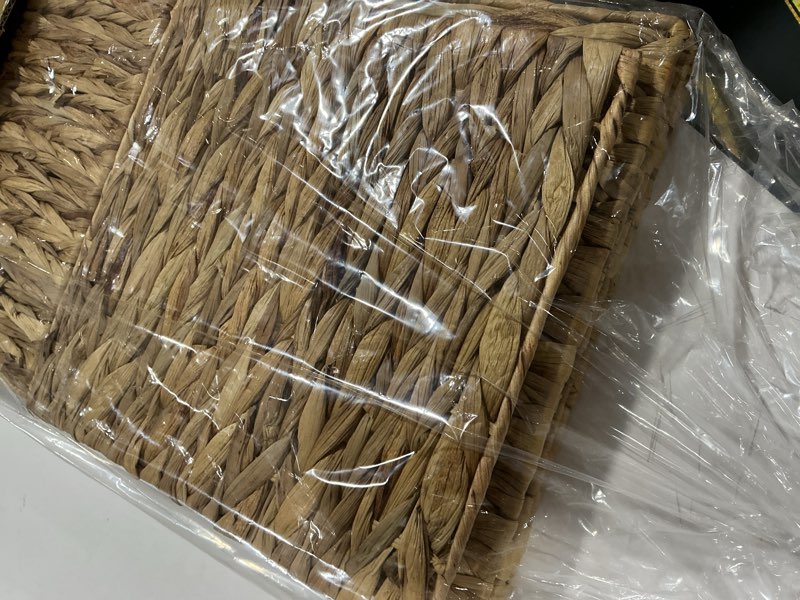 Condition photo showing Good Condition for Water Hyacinth Storage Baskets 11x11x11 Inch Wicker Storage Cubes Set of 2Baskets,Handwoven Foldable Wicker Cubes with Sturdy Handles, Rustic Laundry Organizer for Bedroom Shelves, Kitchen, Bathroom