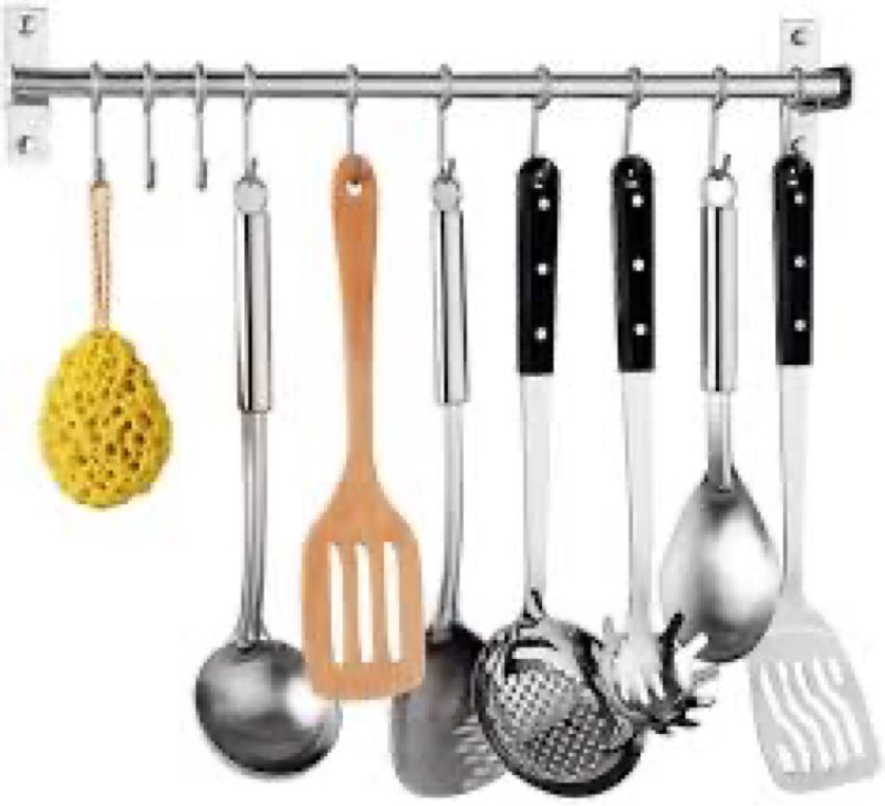 Petilleur Kitchen Sliding Hooks, Stainless Steel Hanging Rack Rail Organize Kitchen Utensil Removabl