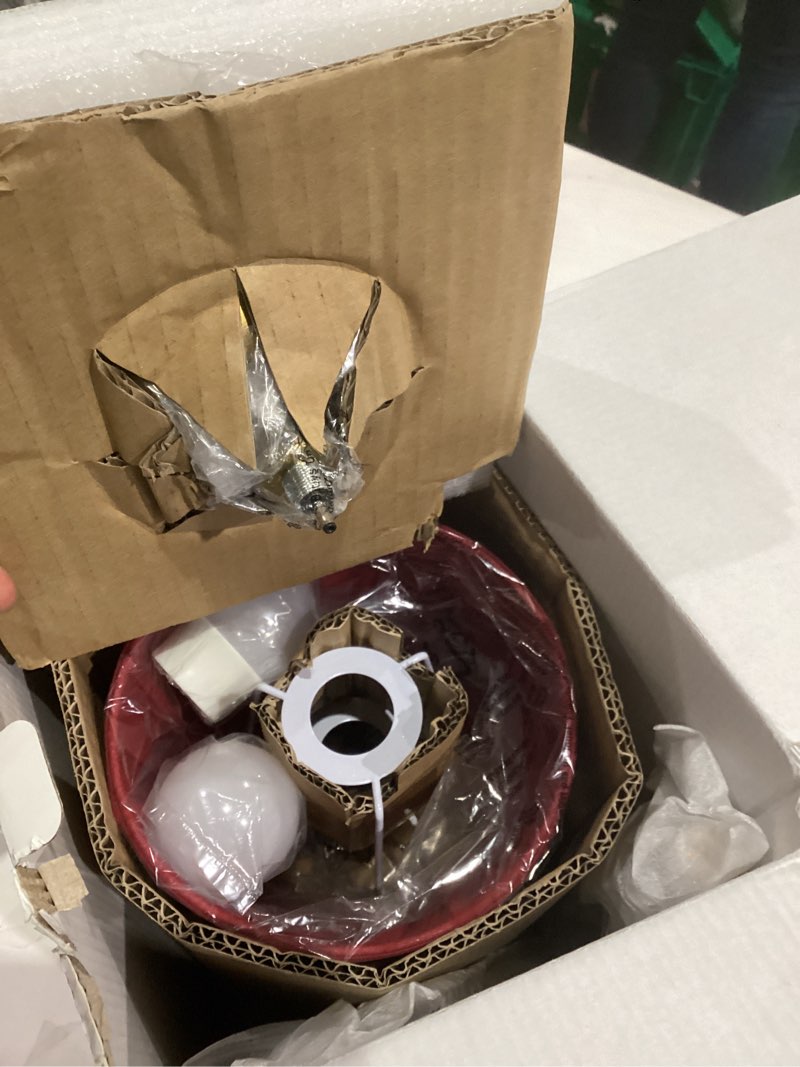 Condition photo showing As Is for KDG Cordless LED Table Lamp Set of 2, Portables Fabric Shade Desk Lamps, 5000mAh Rechargeable Battery Powered Lighting, Dimmable Light for Dining Room, Bedroom, Bedside, Night Light, Balcony (Red) Bronze + Red Lampshde (2 Pack)