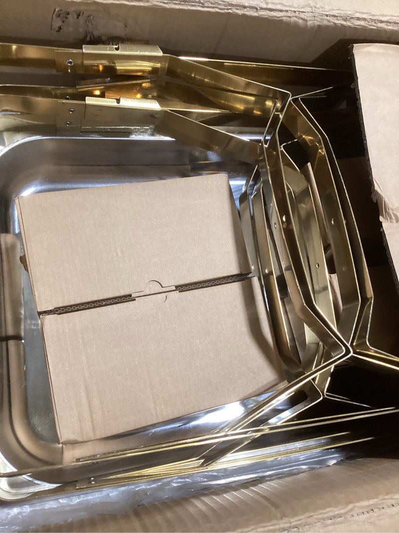 Condition photo showing New/Like New for Chafing Dishes for Buffet, 4 Pack Chafing Dish Buffet Set, 9QT Elegant Gold Colors Stainless Steel with Folding Frame Chafing Dish Buffet Set, Food Warmers for Parties, Weddings, Holiday, etc 4PCS?1*1*1*1?