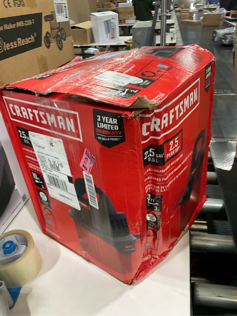 Condition photo showing As Is for CRAFTSMAN CMXEVBE17250 2.5 Gallon 2.5 Peak HP Wet/Dry Vac, Portable Shop Vacuum with Attachments