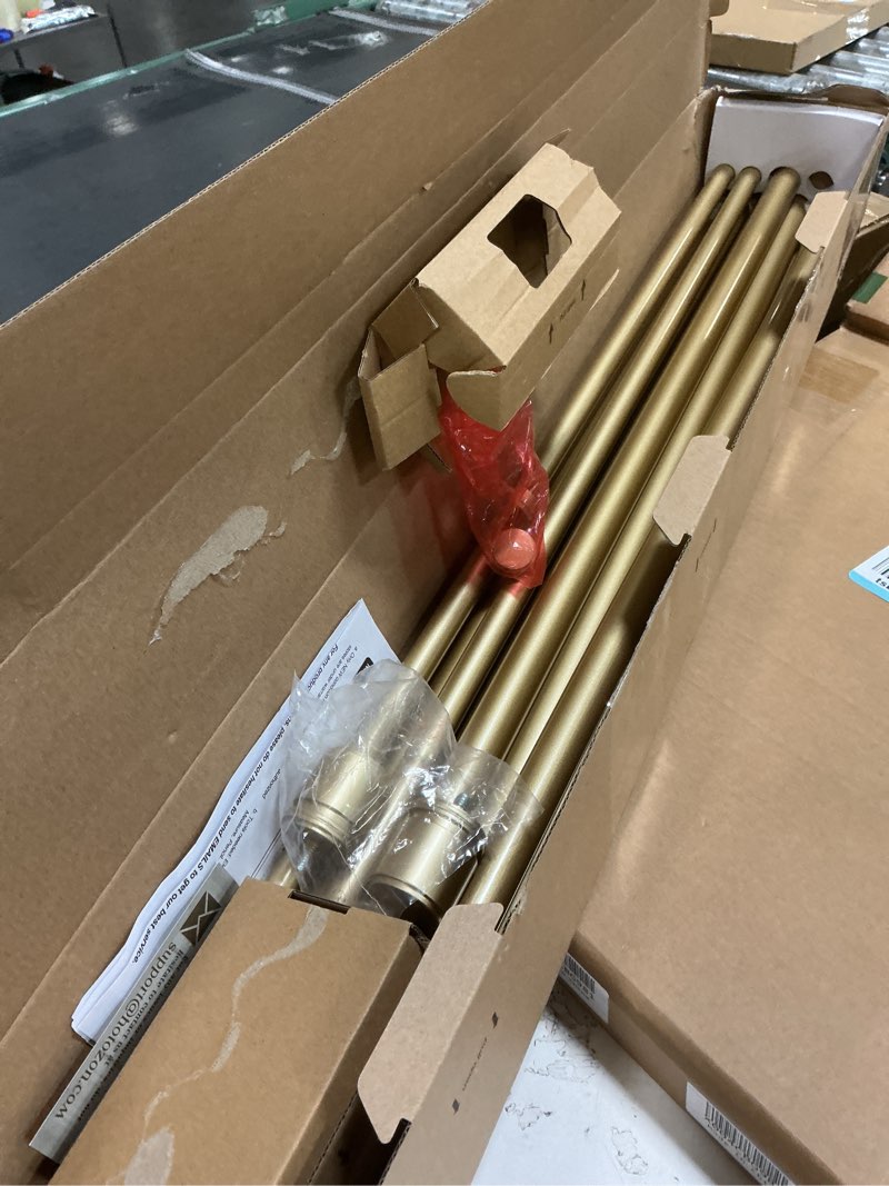 Condition photo showing Good Condition for Double Curtain Rod 66 to 120 Inch, HOTOZON 1 Inch Heavy Duty Double Curtain Rods for Windows 54 to 116 Inches(4.5-9.6 ft), Telescoping Drapery Rod with Simple End Finials, Gold Gold 66-120"