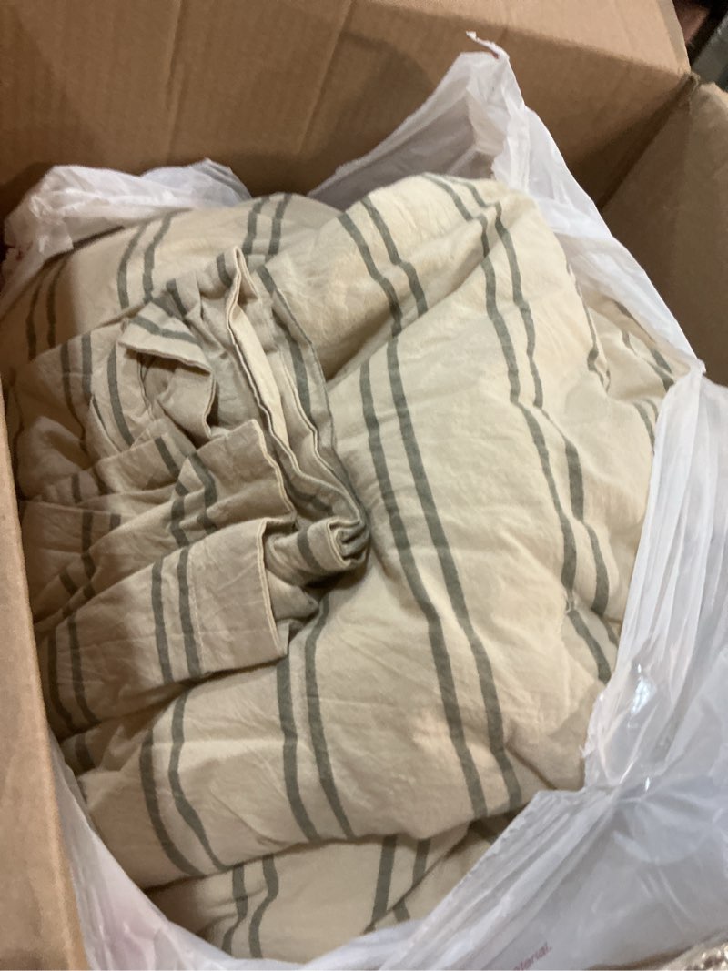 Condition photo showing Good Condition for cyusri cotton stripe full comforter set - soft lightweight bedding 3 pieces dyed bed set with 2 pillow shams,reversible all season farmhouse down alternative(full size 80"x90" beige) beige full(80"x90")
