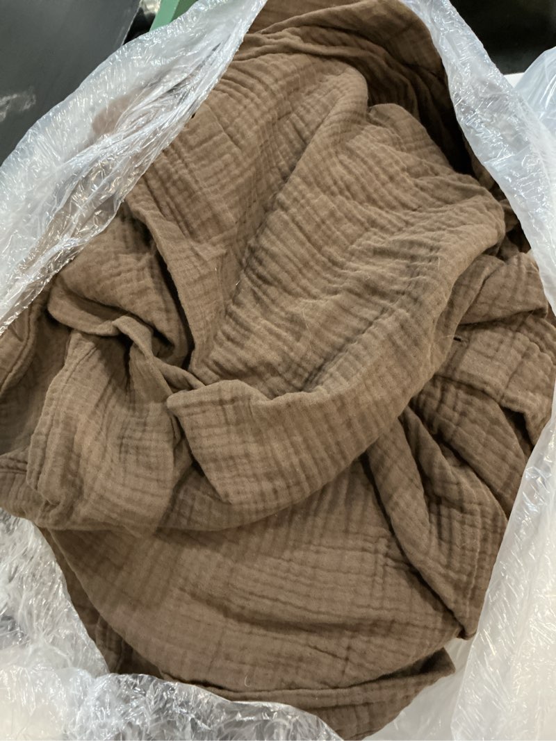 Condition photo showing As Is for organic cotton gauze duvet cover, full/queen, chocolate
