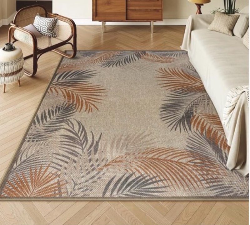 LIVEBOX Modern Easy Jute 5x7 Outdoor Rug, Washable Area Rugs for Living Room Patio Tropical Leaf Ind