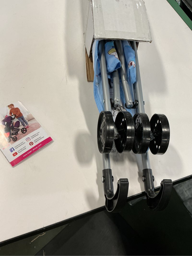 Condition photo showing Good Condition for Bayer: Buggy Umbrella Stroller - Blue & Cows, Accessory for Dolls Up to 18", Foldable, Playful Desig