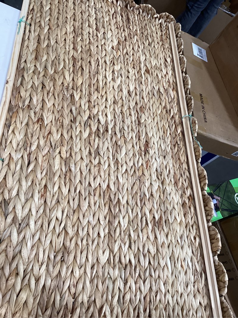 Condition photo showing Good Condition for coeusy wicker washer dryer countertop, 54" w x 27.5" d water hyacinth woven washer and dryer countertop, boho decorative laundry topper with scalloped edge for laundry room organization (natural) natural 54"w x 27.5"d