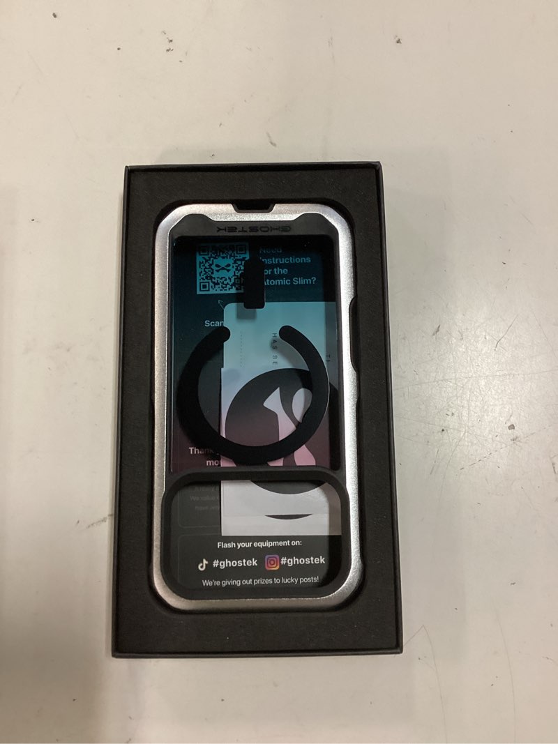 Condition photo showing As Is for missing back ghostek atomic slim iphone 17 pro case - aluminum metal bumper shockproof iphone case - non-slip grip, compatible with apple magsafe accessories iphone 17 pro case magsafe (6.3\") (silver) silver [limited edition] iphone 17 pro